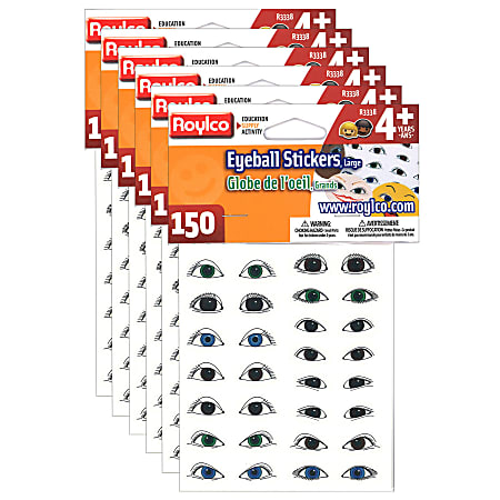 Roylco Large Eyeball Stickers Assorted Colors 150 Stickers Per